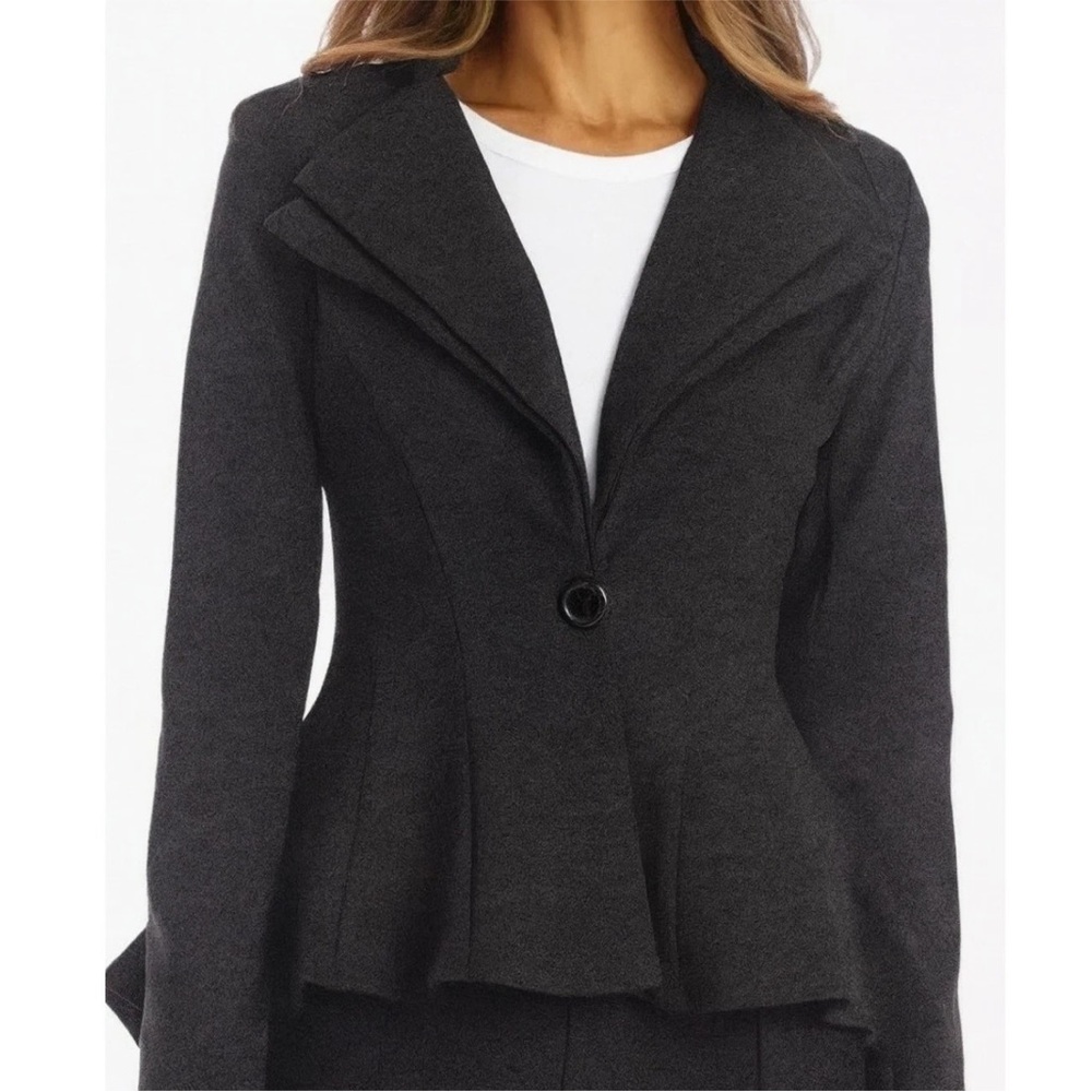 Noir Gray Double Lapel Peplum Fitted Ponte Office Career Blazer Jacket Large NWT